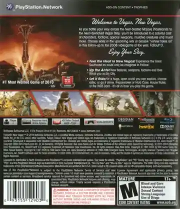 Fallout - New Vegas (USA) (Es) (v1.06) (Disc) (Update) box cover back